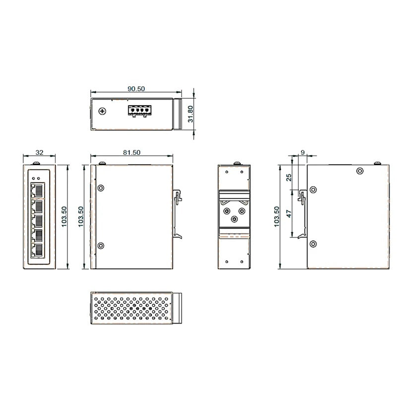 Etherwan Systems EX41941 | Hardened Unmanaged 4-Port Gigabit PoE & 1-Port Gigabit RJ45 Ethernet Switch