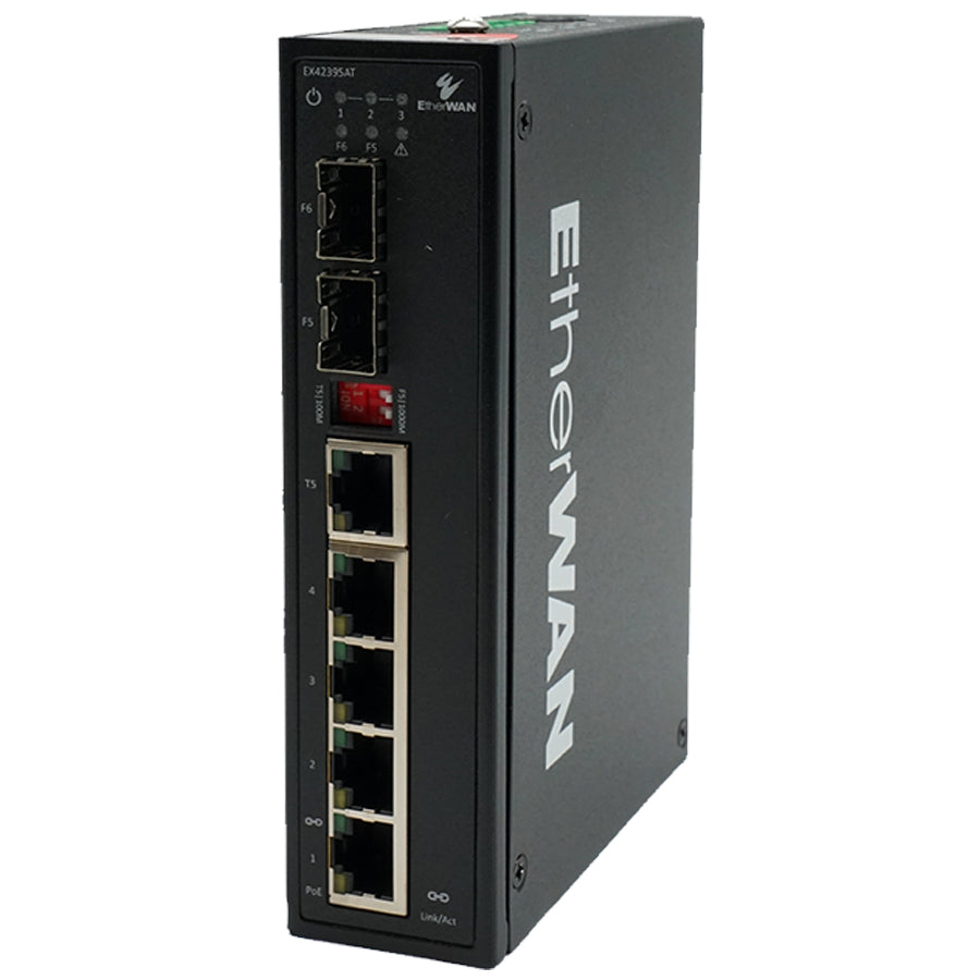 Etherwan Systems EX42395AT | Hardened Unmanaged 4-Port Gigabit PoE & 2-Port Gigabit SFP/RJ45 Combo Ethernet Switch