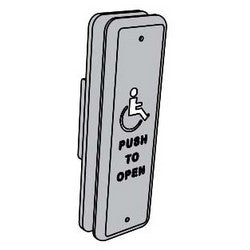 Falcon Lock 8310-818T | Automatic Door Operator Push Plate, 1-1/2" x 4-3/4" Jamb Mount with Logo, for 8200 Series Electromechanical Door Operator