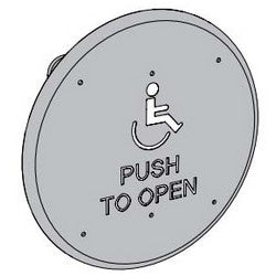 Falcon Lock 8310-852T | Automatic Door Operator Push Plate, Round, Wall Mount, 6" Diameter with Logo, for 8200 Series Electromechanical Door Operator