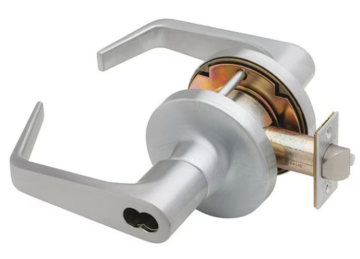 Falcon Lock T521BD D 626 | Door Cylinder Lock, Extra Heavy Duty, Dane Lever, Deadlatch, 2-3/4" Backset, Satin Chrome without SFIC Cylinder, for Office