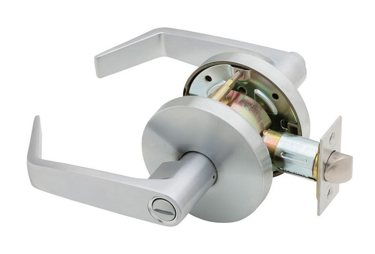 Falcon Lock W101S SRD 626 | Door Cylinder Lock, Medium Duty, Small Rose Dane Lever, Springlatch, 2-3/4" Backset, Satin Chrome, for Passage/Closet