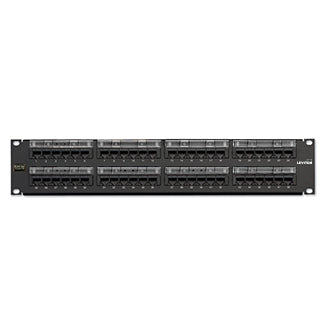 Leviton 5G596-L48 | Cat 5e Flat 110-Style Patch Panel, 48-Port, 2RU, Magnifying Lens Label Holder