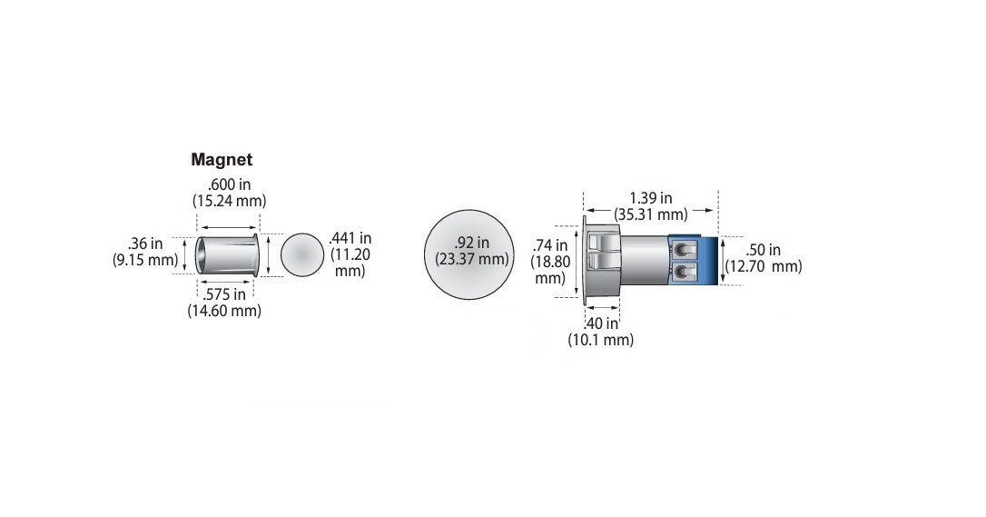 George Risk Industries (G.R.I.) 4473-G | Switch & 3/8" Magnet Recessed Switch Set, Gray, Standard 1/2"+ Gap, Closed Loop, M-5 Magnet, Terminals