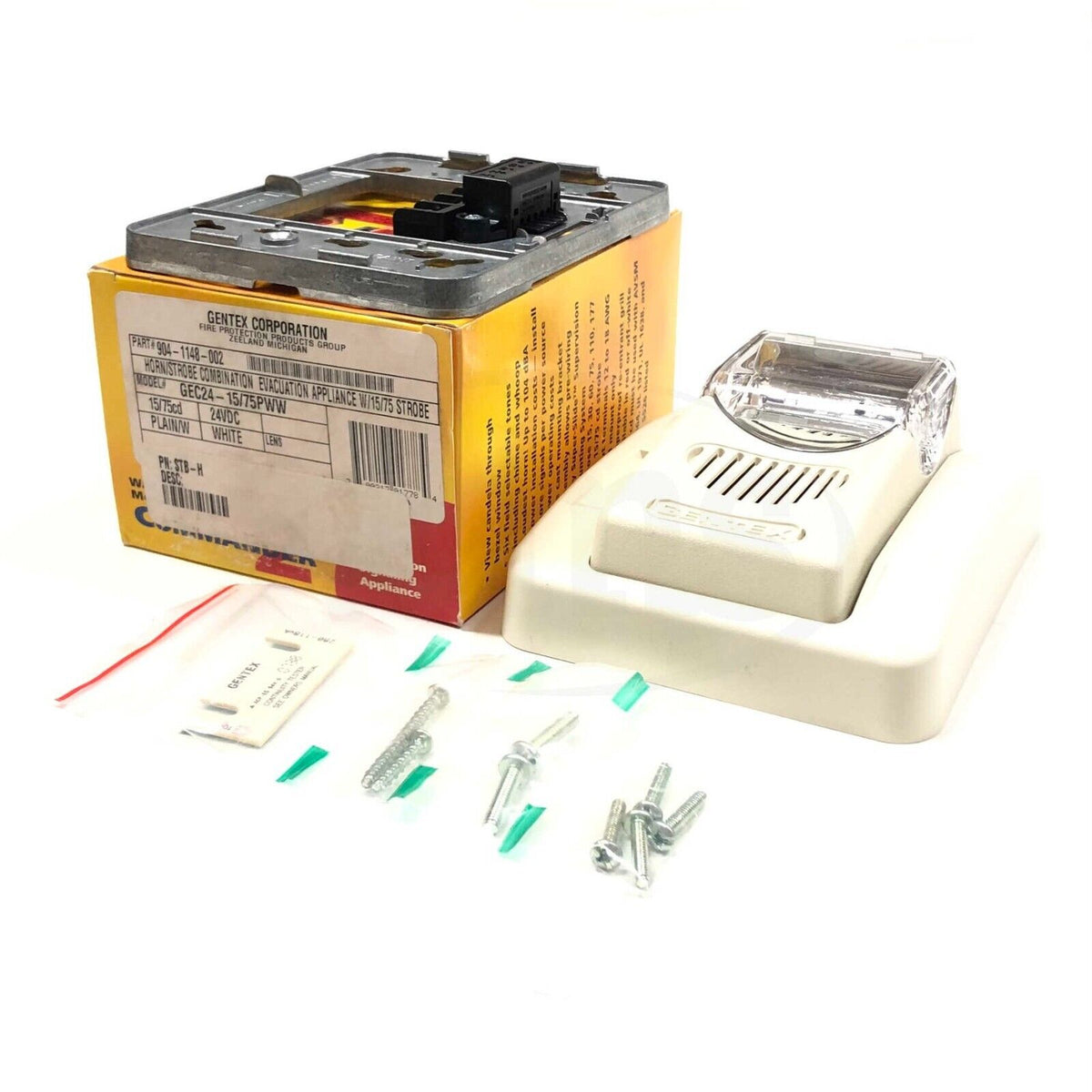 Gentex Corp 904-1148-002 | Indoor Horn/strobe, 24VDC 1575 Candela Plain, No Fire, Wall White