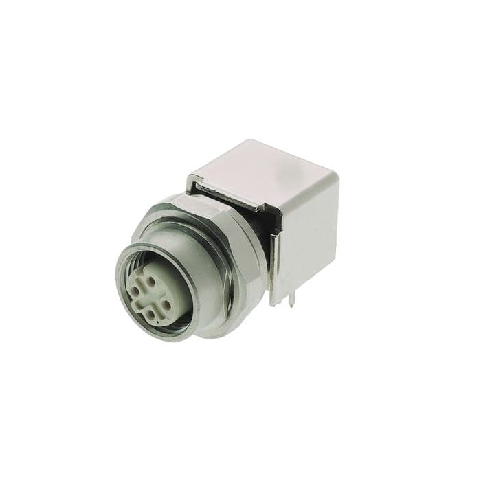 Harting 21033814411 | PCB Receptacle, M12 Panel Feed-Through, PCB Angled, D-Coded