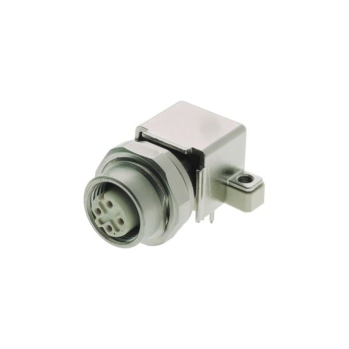 Harting 21033814413 | PCB Receptacle, M12 Panel Feed-Through, PCB Angled, D-Coded