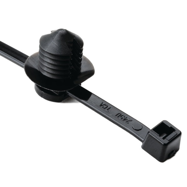 HellermannTyton 111-85810 | 2-Piece Cable Tie/Fir Tree Mount, 8.0"L, 0.38 - 0.39" Mounting Hole Dia, 50Lb, Pa66Hs, Black, 500/Pkg