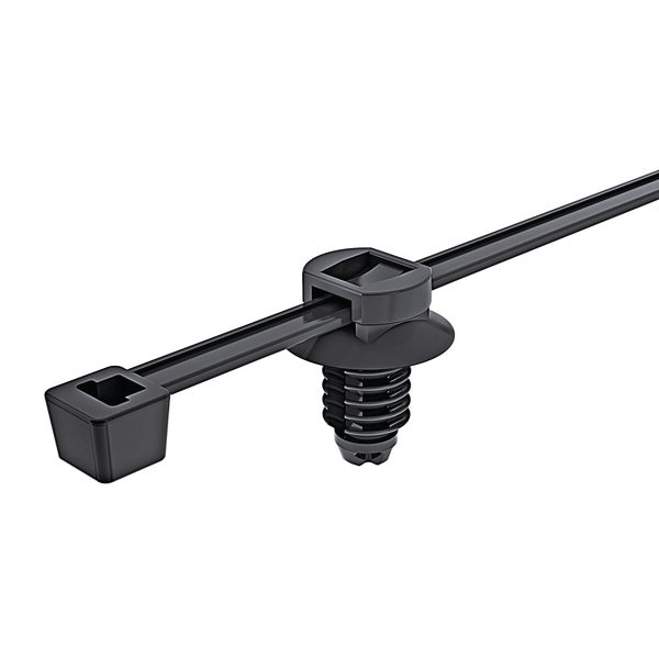HellermannTyton 111-85871 | 2-Piece Cable Tie/Fir Tree Mount, 8.0"L, .26"-.28" Mounting Hole Diameter, Pa66Hs, Black, 500/Pkg