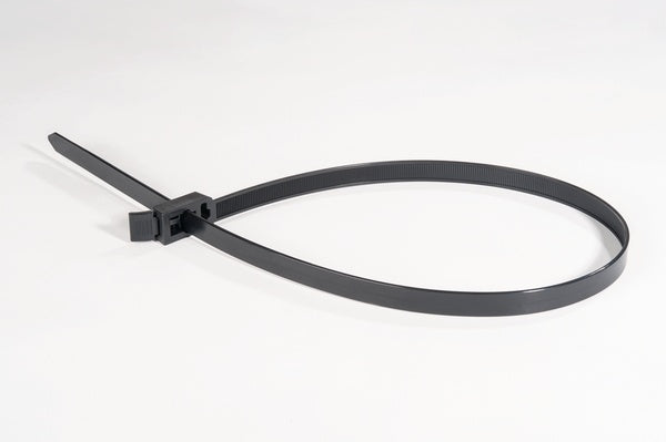 HellermannTyton 115-00030 | Releasable Cable Tie, 29.6" Long, 200 lb Tensile Strength, PA66HIRH(S), Black, 5/pkg