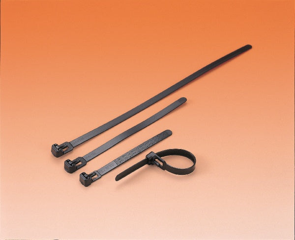 HellermannTyton 115-00049 | Releasable Cable Tie, Release Lever, 9.8" Long, 50lb Tensile Strength, PA66, Black, 100/pkg