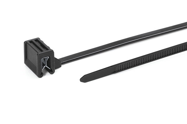 HellermannTyton 126-00036 | 1-Piece Cable Tie & Edge Clip, 8" Long, EC34, Panel Thickness .04"-.12", 50 lbs, PA66HS, Black, 500/bag