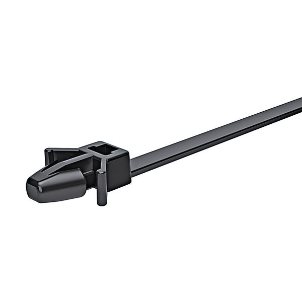 HellermannTyton 126-00116 | 1-Pc Cable Tie/Arrowhead Mount With Wings, 8"L, 50Lb, 0.24 - 0.26" Hole Dia, Pa66Hs, Black, 500/Bg