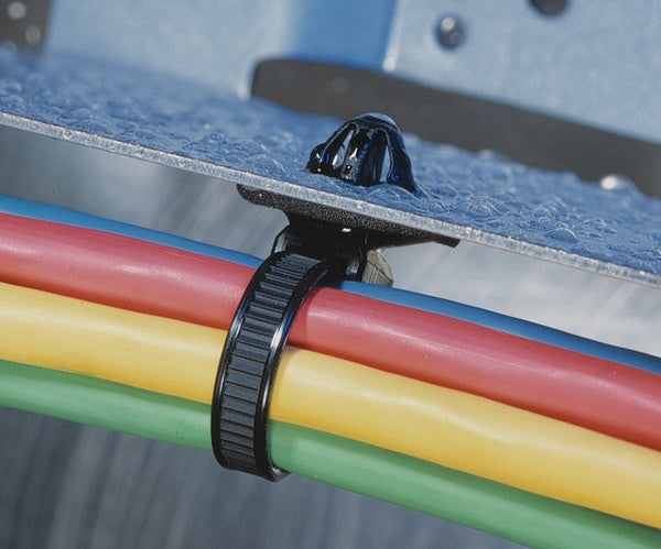 HellermannTyton 126-00244 | 1-Piece Cable Tie/Arrowhead Mount with Seal, 6.3" Long, 50lb Tensile, PA66HS, Black, 500/bag