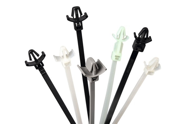 HellermannTyton 126-02204 | 1-Pc Cable Tie/Arrowhead Mount With Wings, 5.3"L, 50Lb, 0.24 - 026" Hole Dia, Pa66Hirhs, Black, 500/Bg