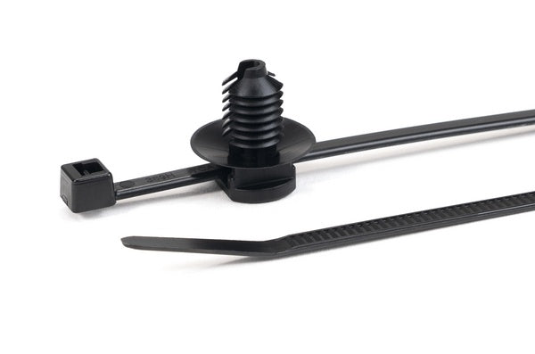 HellermannTyton 150-31090 | 2-Piece Cable Tie/Fir Tree Mount, 6.0"L, 0.26 - .28" Mounting Hole, 0.4"H, Pa66Hs, Black, 500/Pkg