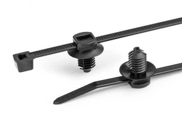 HellermannTyton 150-31091 | 2-Piece Cable Tie/Fir Tree Mount, 8.0" Long, Mounting Hole Diameter .26"-.28", Pa66Hs, Black, 500/Pkg
