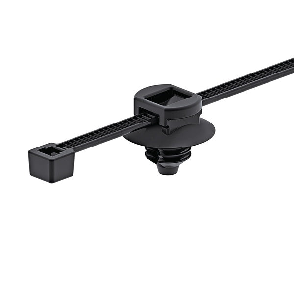 HellermannTyton 150-77940 | 2-Piece Cable Tie/Fir Tree Mount, 6.0"L, 0.26 - 0.28" Mounting Hole, 0.3"H, Pa66Hs, Black, 500/Pkg