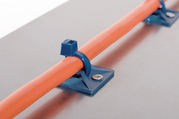 HellermannTyton 151-01169 | Screw Mount Cable Tie Base, 0.75" x 0.75", 0.14" Max Tie Width, 0.12" Hole Dia, PA66MP, Blue, 100/pkg