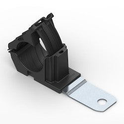 HellermannTyton 151-01477 | Ratchet P-Clamp, 0.76-1.42 in Bundle Dia, 180° Medium, 0.33 in Hole Dia, Black, 140/Carton