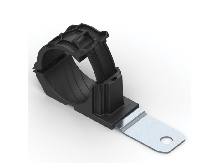 HellermannTyton 151-01504 | Ratchet P-Clamp, 1.38"- 2.01" Bundle Dia, 180_ Med, .41" Hole Dia, PA66HIRHSUV/ST/ZN, Black, 140/ctn