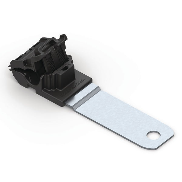 HellermannTyton 151-01920 | Ratchet P-Clamp, 0.24 - 0.54" Bundle Dia, 180° Long, 0.33" Hole Dia, Pa66Hirhsuv/Ss304, Black, 200/Ctn