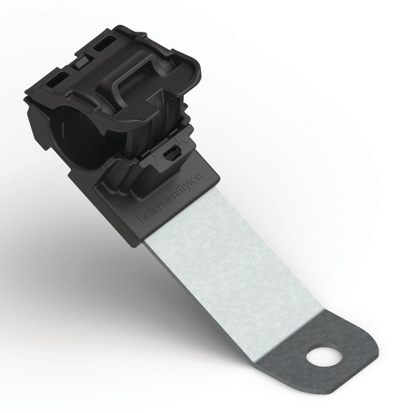 HellermannTyton 151-01963 | Ratchet P-Clamp, 0.52 - 0.77" Bundle Dia, 30° Long, 0.26" Hole Dia, Pa66Hirhsuv/Ss304, Black, 200/Ctn