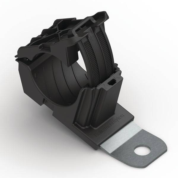 HellermannTyton 151-01989 | Ratchet P-Clamp, 0.76 - 1.42" Bundle Dia, 15° Short, 0.41" Hole Dia, Pa66Hirhsuv/Ss304, Black, 160/Ctn
