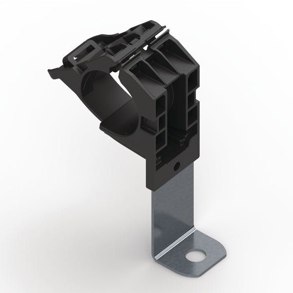 HellermannTyton 151-02004 | Ratchet P-Clamp, 0.76 - 1.42" Bundle Dia, 90° Long, 0.26" Hole Dia, Pa66Hirhsuv/Ss304, Black, 140/Ctn