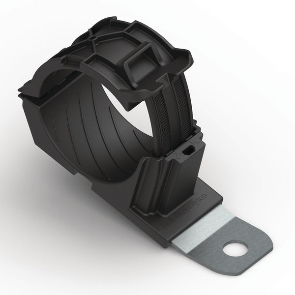 HellermannTyton 151-02021 | Ratchet P-Clamp, 1.38 - 2.01" Bundle Dia, 15° Short, 0.33" Hole Dia, Pa66Hirhsuv/Ss304, Black, 160/Ctn