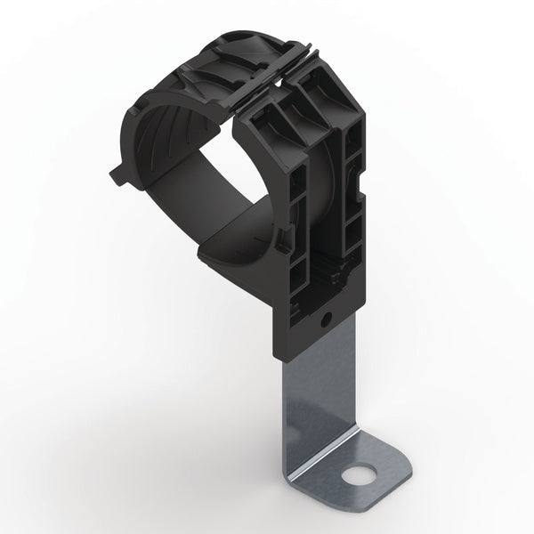 HellermannTyton 151-02038 | Ratchet P-Clamp, 1.38 - 2.01" Bundle Dia, 90° Long, 0.41" Hole Dia, Pa66Hirhsuv/Ss304, Black, 140/Ctn