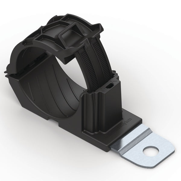 HellermannTyton 151-03044 | Ratchet P-Clamp, 1.42" - 2.0" Bundle Dia., 180 Short, .33" Hole Dia., PA66HIRHSUV/ST/ZN, Black, 20/Bag