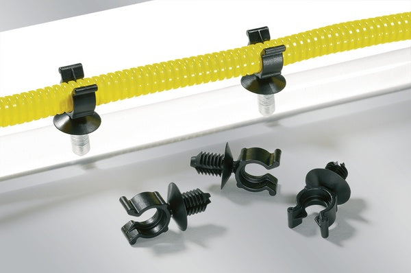 HellermannTyton 151-14312 | Convoluted Tubing Clip, 0.5" Max Bundle Diameter, 0.03 - 0.12" Panel Thick, Pa66Hirhs, Black, 500/Pkg
