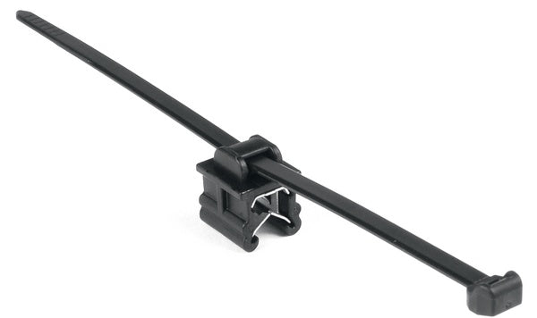 HellermannTyton 155-37104 | 2-Piece Cable Tie & Edge Clip, 4.0" Long, EC9, 1-3 mm Panel, 18lb, PA66HS, Black, 500/pkg