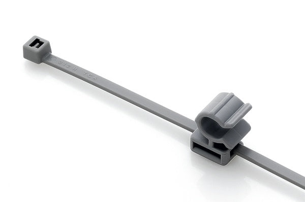 HellermannTyton 156-00014 | 2-Piece Cable Tie with Pipe Clip, 6.0" Long, Attaches to Diameter 0.26" - 1.2", PA46, Black, 500/pkg