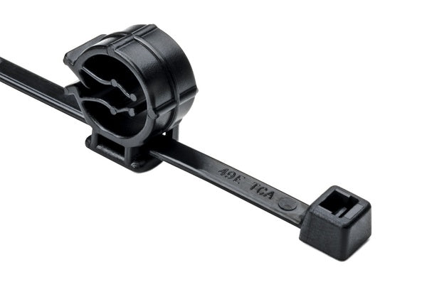 HellermannTyton 156-00036 | 2-Piece Cable Tie With Pipe Clip, 8.0" Long, Attaches To Diameter 0.16 - 1.8", Pa66Hirhs, Black, 500/Pkg