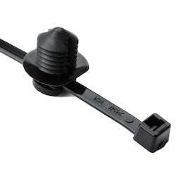 HellermannTyton 156-00091 | 2-Piece Cable Tie/Fir Tree Mount, 8.0" Length, 0.38"-0.39" Mounting Hole, 50 lb, PA66HS, Black, 500/Pack