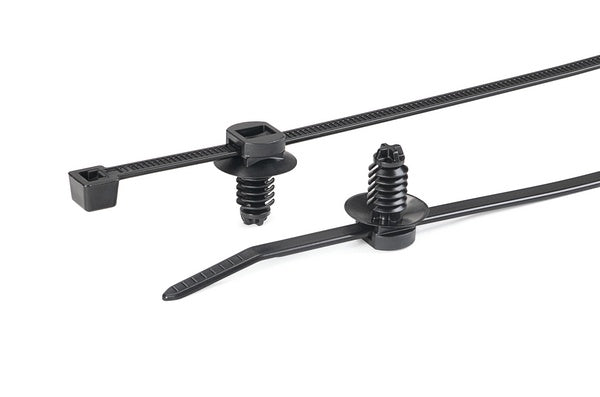 HellermannTyton 156-00291 | 2-Piece Cable Tie/Fir Tree Mount, 8.0"L, 0.26 - 0.28" Mounting Hole, 50Lb, Pa66Hs, Black, 100/Pkg