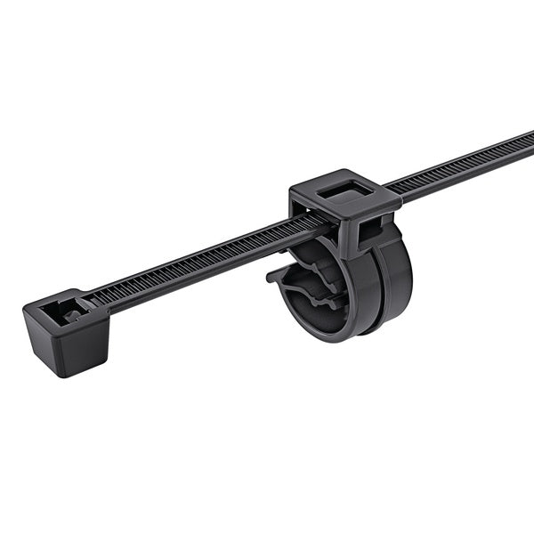 HellermannTyton 156-00306 | 2-Piece Cable Tie with Pipe Clip, 50lbs, Clip Dia .16"-.4" Max Bun Dia. 1.38" PA66HS Tie, HIRHS MNT, BLK 500/pkg