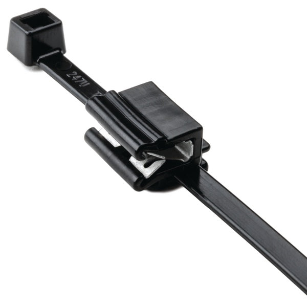 HellermannTyton 156-00468 | 2-Piece Cable Tie & Edge Clip, 8.0" Long, Ec5B, 1–3 Mm Panel, 50Lb, Pa66Uv/Pa66Hirhsuv, Black, 100/Pkg