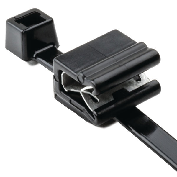 HellermannTyton 156-00541 | 2-Piece Cable Tie & Edge Clip, 8.0" Long, EC5A, 1-3 mm Panel, 50lb, PA66HS/PA66HIRHSUV, Black, 500/pkg