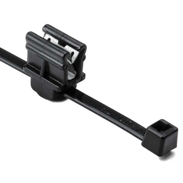 HellermannTyton 156-00551 | 2-Piece Cable Tie and Edge Clip, 8.0" Length, EC9, 1-3 mm Panel, 50 lb, PA66HS/PA66HIRHSUV, Black, 500/Pack
