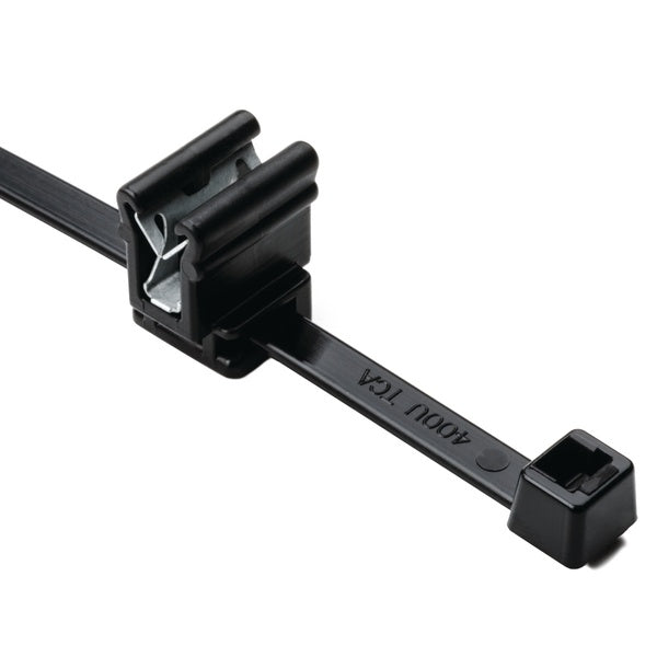 HellermannTyton 156-00635 | 2-Piece Cable Tie & Edge Clip, 8.0" Long, Ec4A, 1–3 Mm Panel, 50Lb, Pa66Uv/Pa66Hirhsuv, Black, 100/Pkg