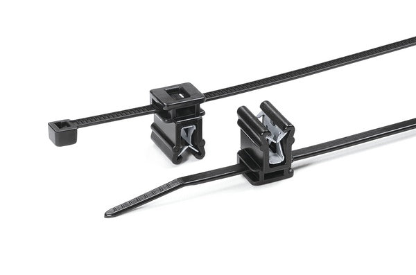 HellermannTyton 156-00813 | 2-Piece Cable Tie & Edge Clip, 6.0" Long, Ec4A, 1–3 Mm Panel, 30Lb, Pa66Hs, Black, 500/Pkg