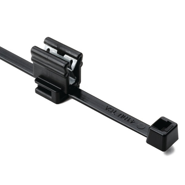 HellermannTyton 156-00856 | 2-Piece Cable Tie & Edge Clip, 6.0" Long, EC4B, 1-3 mm Panel, 30lb, PA66HS, Black, 500/bag