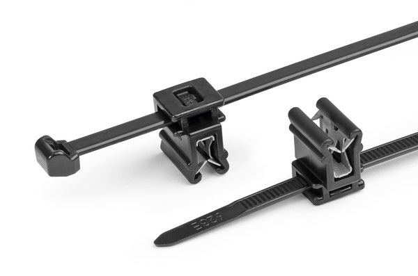 HellermannTyton 156-00860 | Outside Serrated Cable Tie & Edge Clip, 8.0" Long, Ec4A, 1 - 3 Mm Panel, 50Lb, Pa66Hs, Black, 500/Pkg