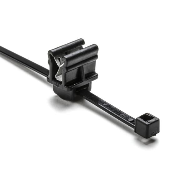 HellermannTyton 156-00869 | 2-Piece Cable Tie and Edge Clip, 6.0" Length, EC10, 1-3 mm Panel, 30 lb, PA66HS, Black, 500/Pack