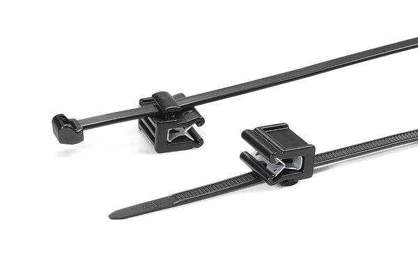 HellermannTyton 156-00874 | Outside Serrated Cable Tie & Edge Clip, 8.0" Long, EC21, 1-3 mm Panel, 50lb, PA66HS, Black, 500/pkg