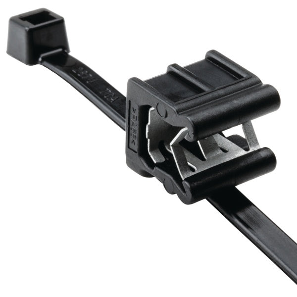 HellermannTyton 156-01162 | 2-Piece Cable Tie & Edge Clip, 8.0" Long, EC23, 3-6 mm Panel, 50lb, PA66UV/PA66HIRHSUV, Black, 500/pkg