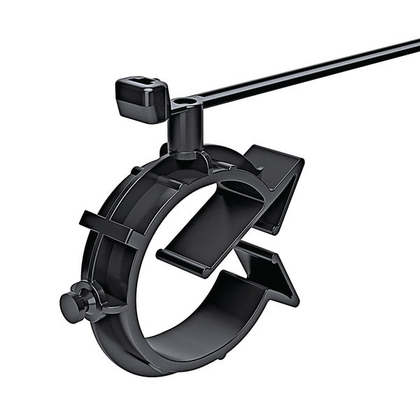 HellermannTyton 156-01343 | 1-Piece Cable Ties with Pipe Clip, 25-31mm, PA66HIRHS, Black, 250/pkg